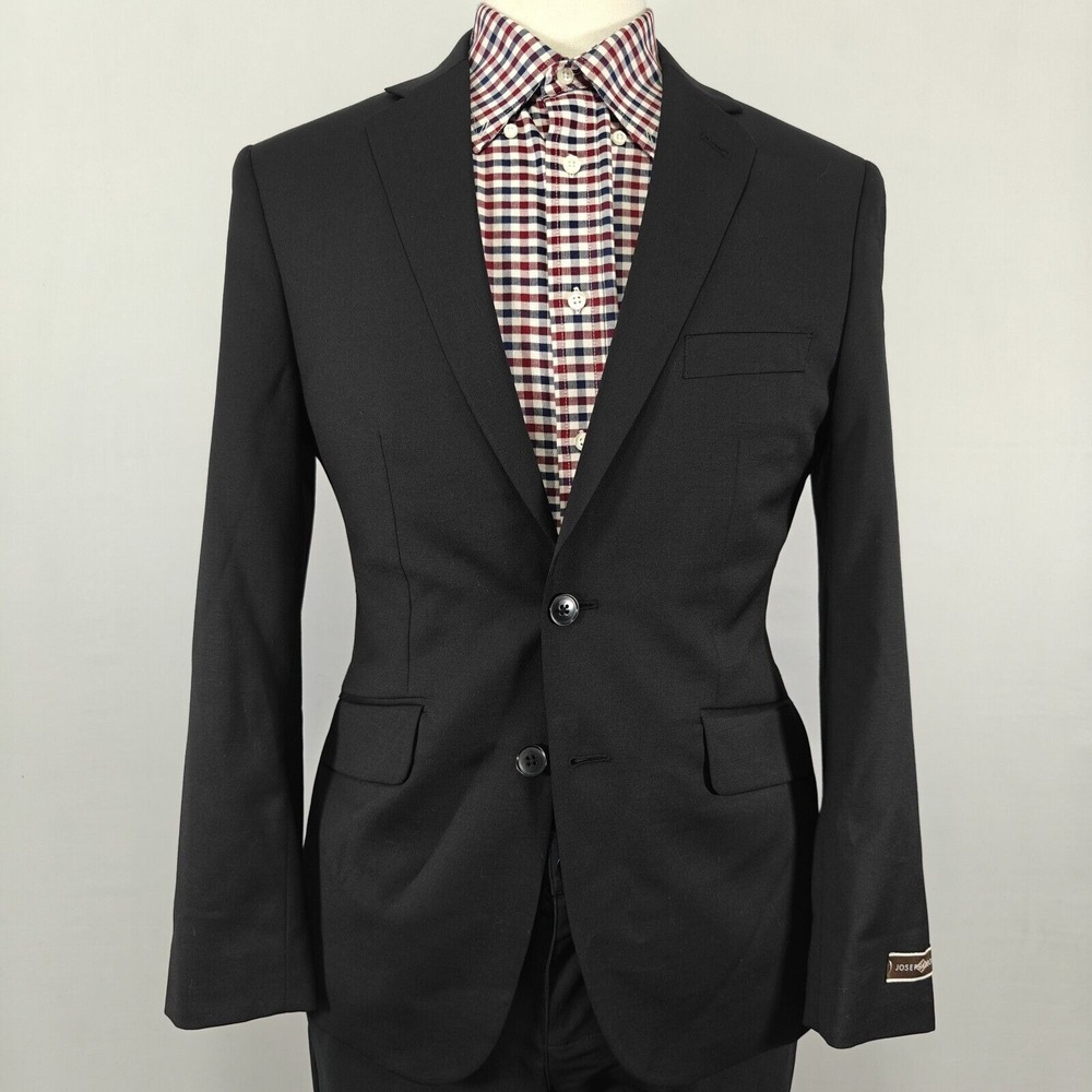 Joseph Abboud Men's Sport Coat Blazer Two Button Solid Black Twill Poly Wool 38S